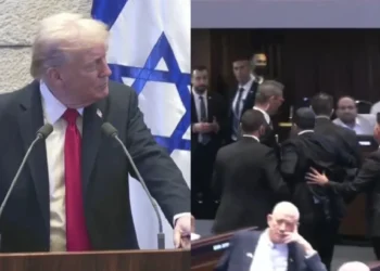 इजरायली संसद में ट्रंप दे रहे थे भाषण, तभी नरसंहार का बोर्ड लेकर पहुंचा सांसद