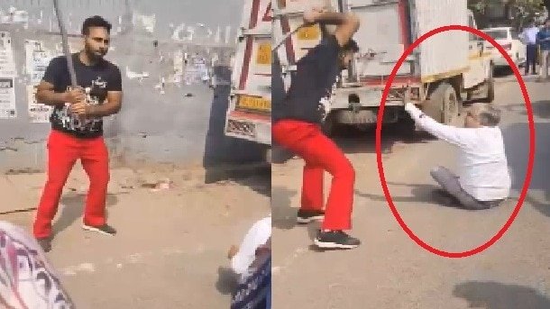 दिल्ली में बीच सड़क युवक की दबंगई, बुजुर्ग को कार से निकालकर बुरी तरह पीटा- Video