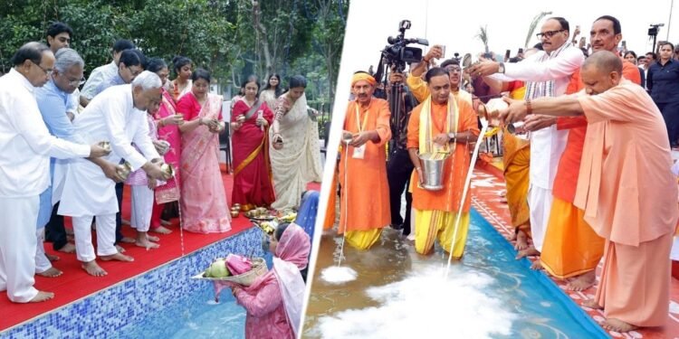 छठ महापर्व की छटा में रंगे घाट, सीएम नीतीश और CM योगी आदित्यनाथ ने दिया भगवान सूर्य को अर्घ्य
