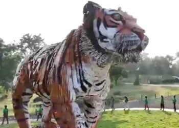 10 टन कबाड़ से बनाया टाइगर का स्टैच्यू, अमेरिका में बने रिकॉर्ड को तोड़ा