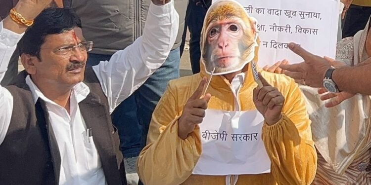 ‘बंदर’ की ड्रेस और हाथ में ‘उस्तरा’… MP विधानसभा में कांग्रेस विधायकों का प्रदर्शन, BJP सरकार को घेरा