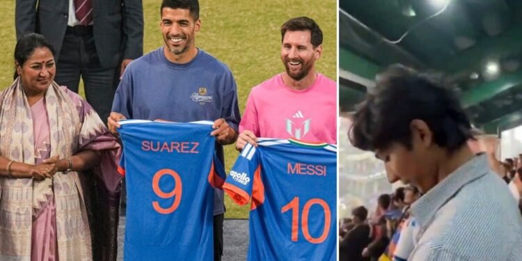 अरुण जेटली स्टेडियम में मेसी से मिलीं CM रेखा गुप्ता, लगे AQI…AQI के नारे!