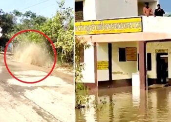 सड़क फाड़कर निकला पानी… पाइपलाइन फटने से हॉस्टल में कैद बच्चे, धंस गई पक्की सड़क