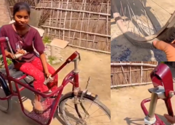 महज एक सप्ताह में ही टूट गई हैंडल, फट गया टायर, गोपालगंज के सोनी को दी गई ट्राइसाइकिल का वीडियो वायरल