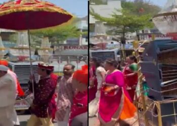 आगे बाराती, पीछे बैंड- बाजा, बीच में कूलर…तपती गर्मी में दुल्हन लेने निकली अनोखी बारात