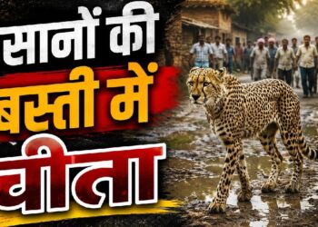 कूनो नेशनल पार्क से निकलकर गांव में घुसी मादा चीता, स्कूल तक जा पहुंची; लाठी-डंडे लेकर दौड़े लोग