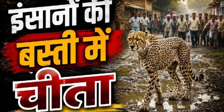 कूनो नेशनल पार्क से निकलकर गांव में घुसी मादा चीता, स्कूल तक जा पहुंची; लाठी-डंडे लेकर दौड़े लोग