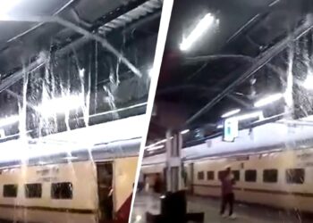 बारिश शुरू हुई और भोपाल रेलवे स्टेशन की छत से बहने लगा झरना, VIDEO वायरल