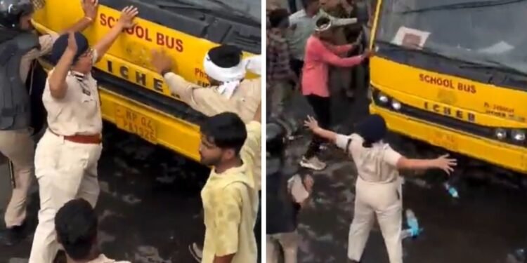 चलती बस के आगे डट गईं महिला ACP मोनिका शुक्ला… हाथों से रोक दी बस- VIDEO