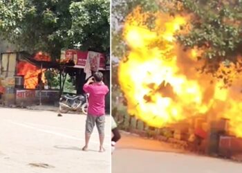 सड़क किनारे चाय की दुकान में भड़की आग… मोबाइल में वीडियो रिकॉर्ड करने लगे लोग, तभी फट पड़ा सिलेंडर