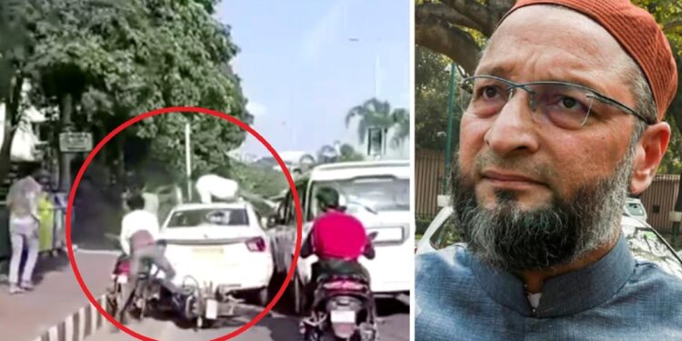 भोपाल में असदुद्दीन ओवैसी के काफिले का एक्सीडेंट: VIP रोड पर आपस में टकराईं गाड़ियां; 4-5 बाइक सवार घायल